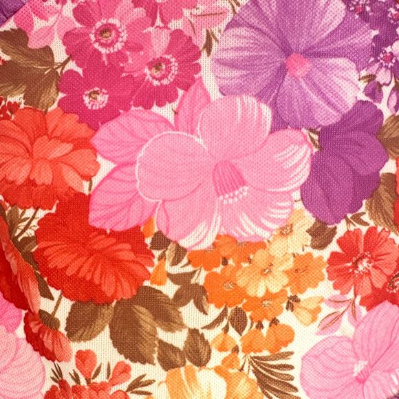 VTG Sleeveless V Neck Pink / Orange Floral Pleated Fit & Flare Midi Dress Size 6 - Picture 7 of 7